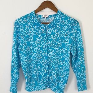 Crown & Ivy Bicycle Print Blue Cardigan Sz L